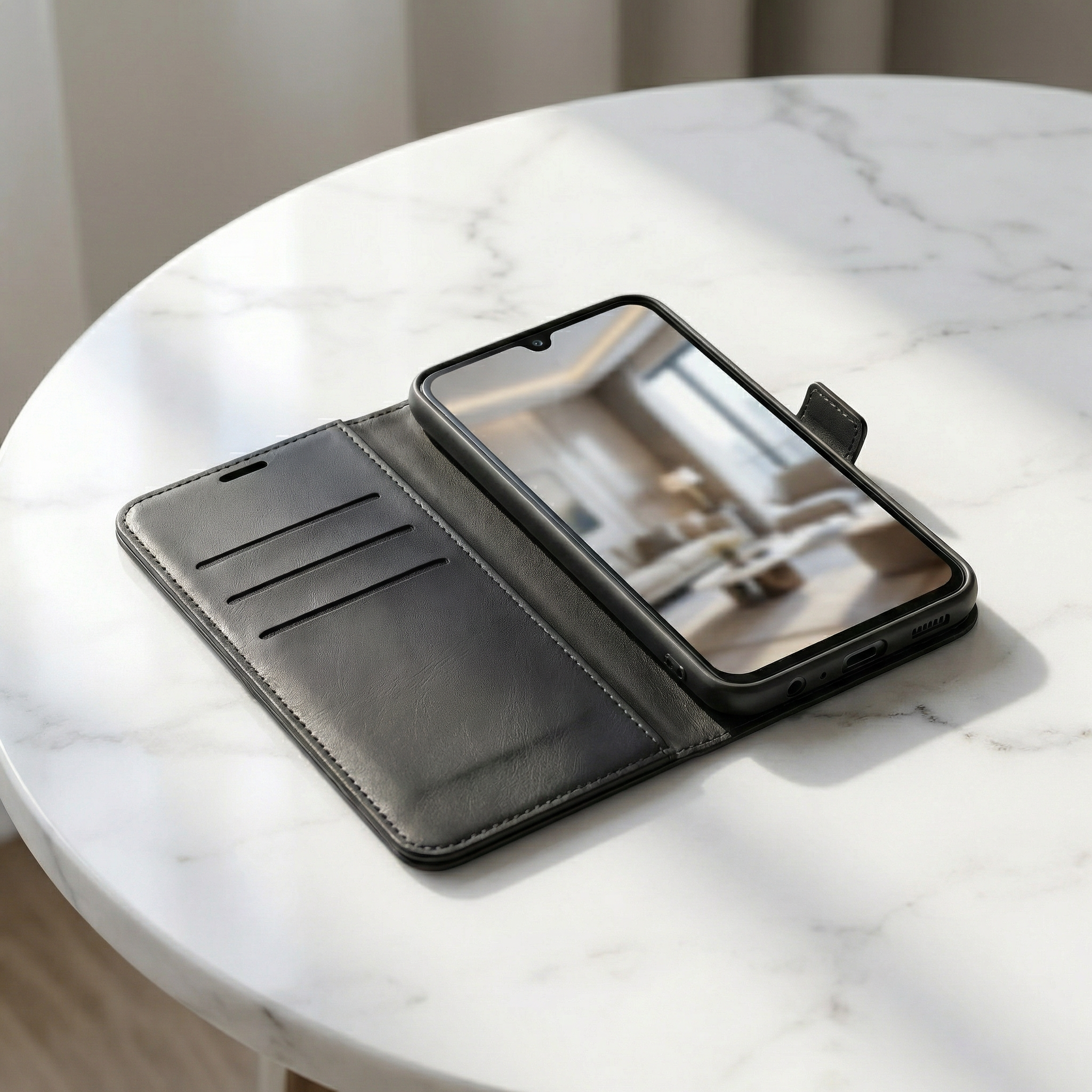 Samsung A12 Book Case Cover - Black