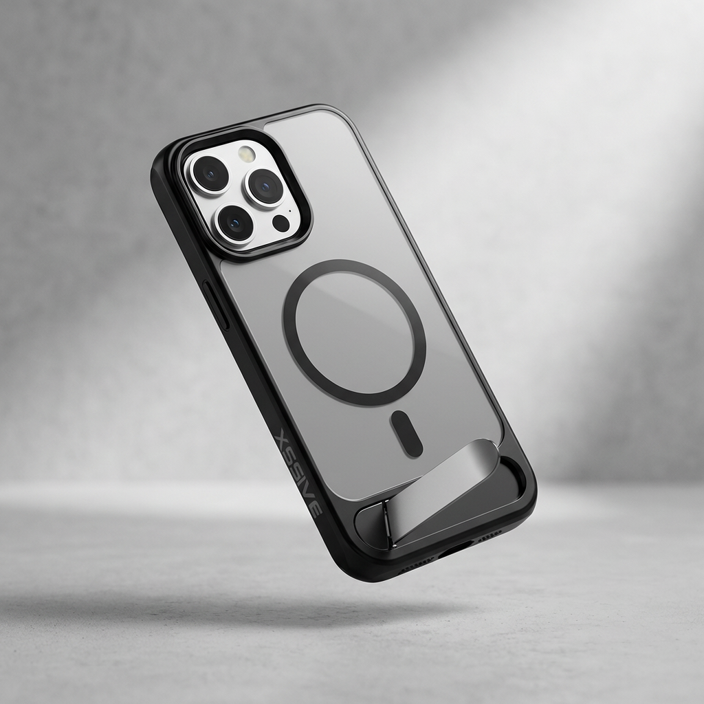 iPhone 17 achterkant hoesje MagSafe met standaard - Zwart/Grijs