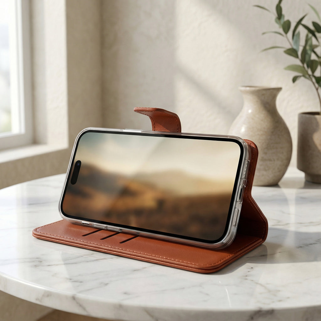 iPhone 17 Pro Max Book Case Cover - Brown