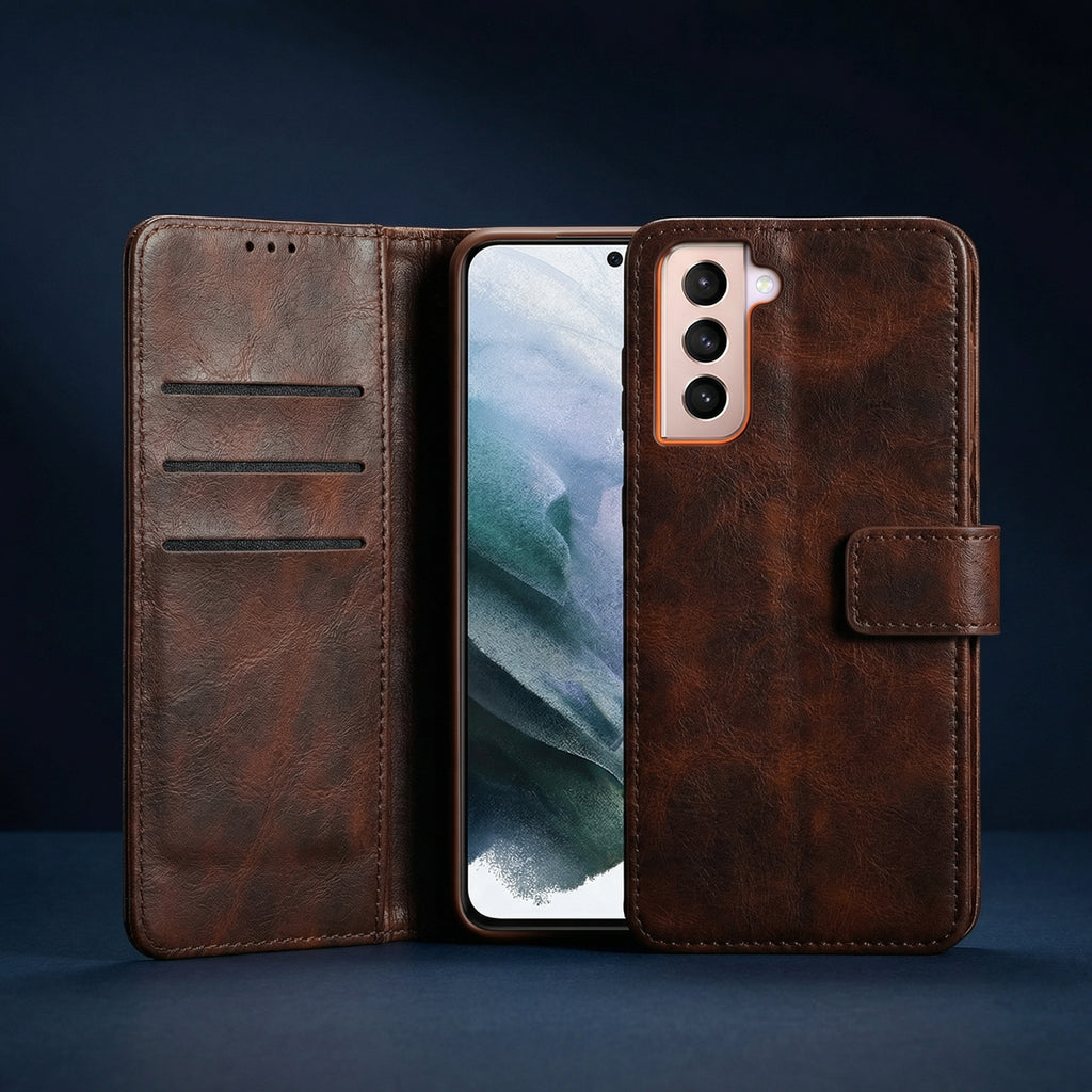 Samsung S21+ Book Case Cover - Brown