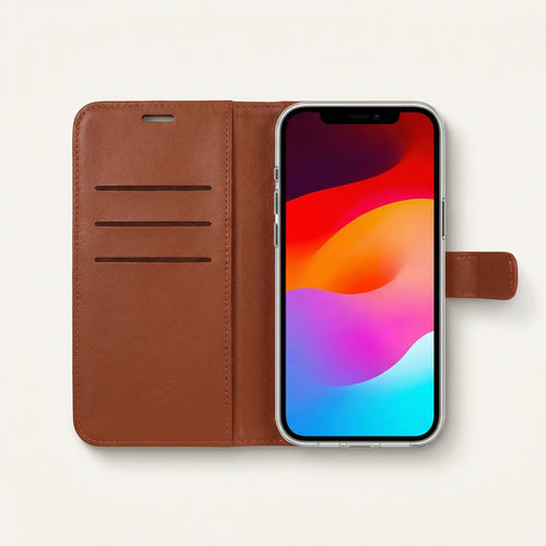 iPhone 12 Book Case Cover - Brown