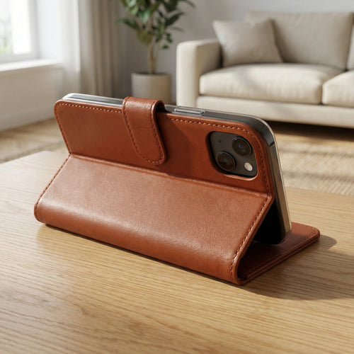 iPhone 13 Book Case Cover - Brown