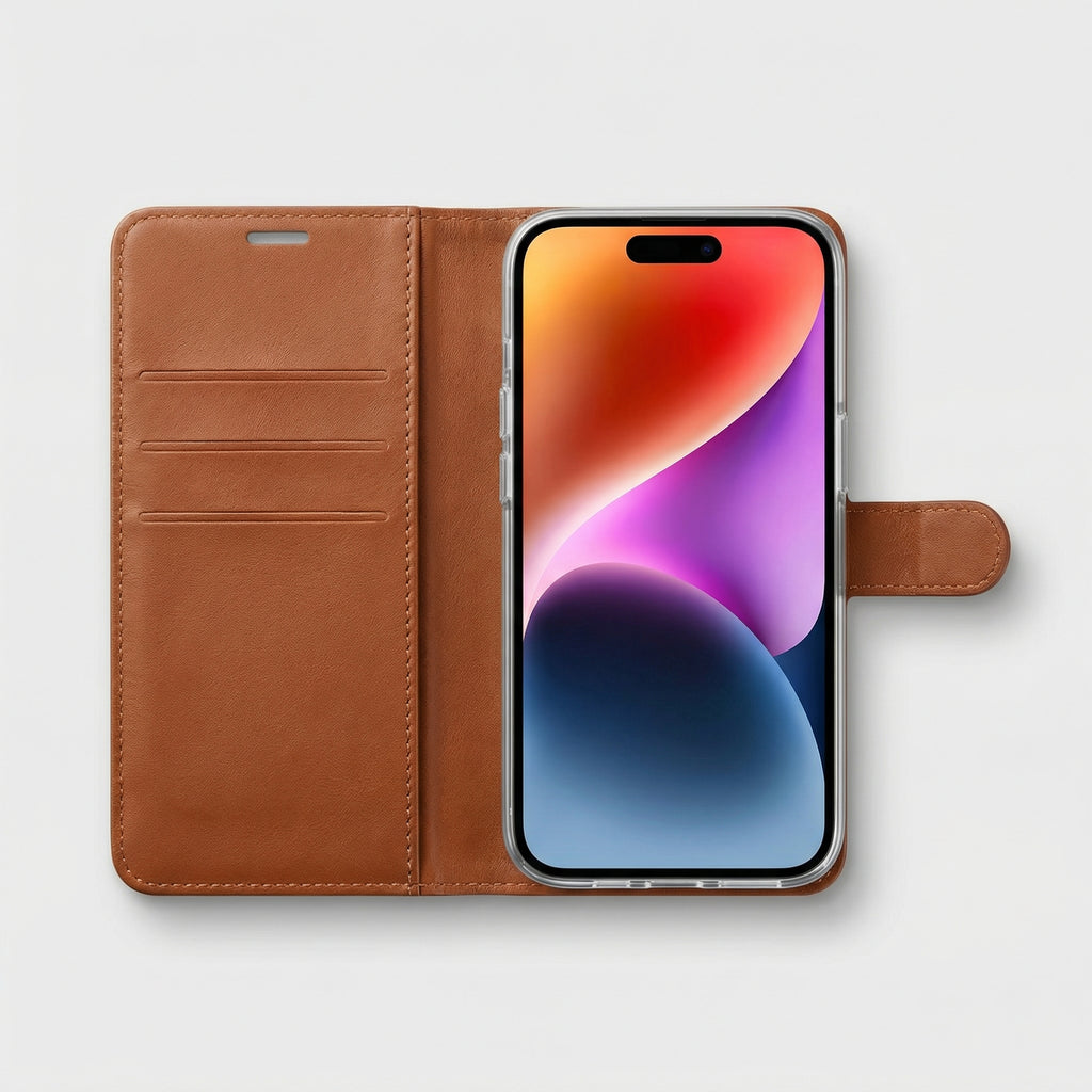 iPhone 14 Pro Max Book Case Cover - Brown
