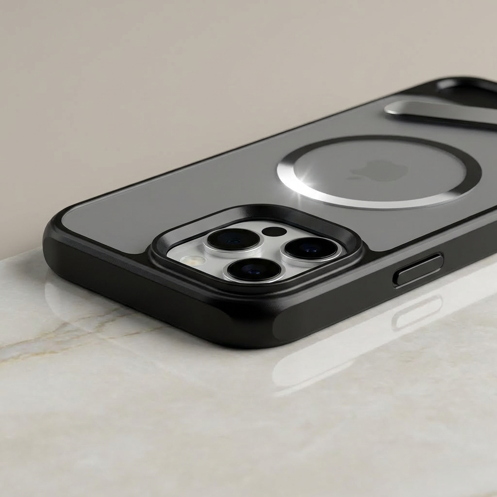 iPhone 14 Pro Max Rückseitenschutzhülle mit MagSafe-Funktion und Ständer – Schwarz/Grau