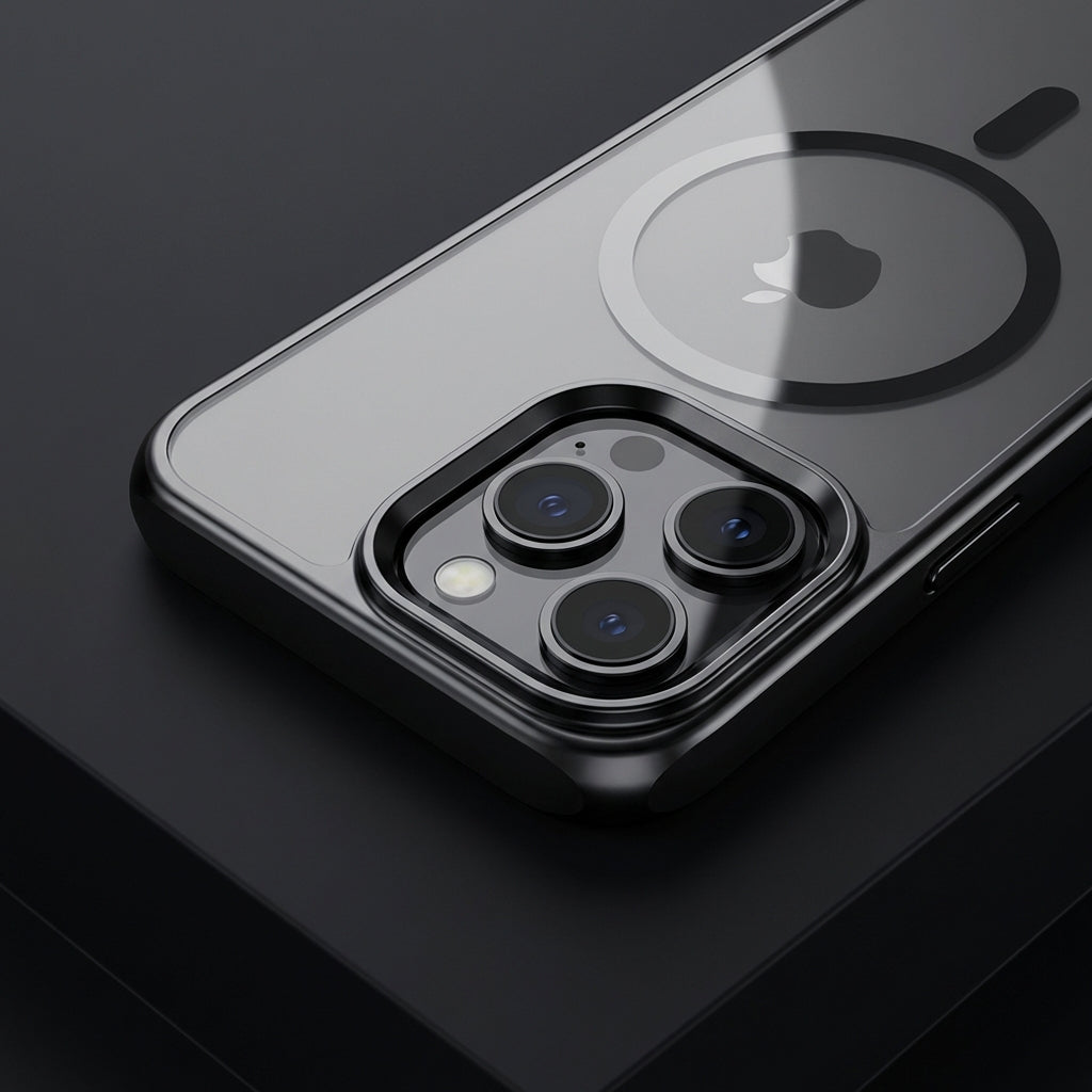 iPhone 15 Rückseitenschutzhülle mit MagSafe und Ständer – Schwarz/Grau