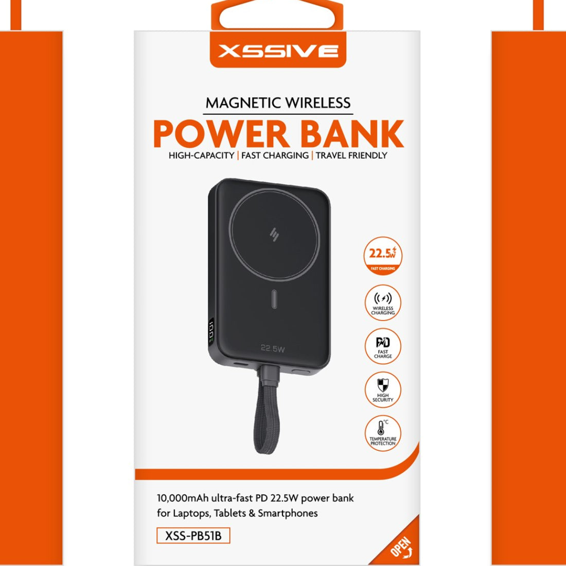 Magnetic Wireless Powerbank with Cable - Black