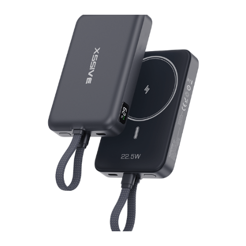 Magnetic Wireless Powerbank with Cable - Black