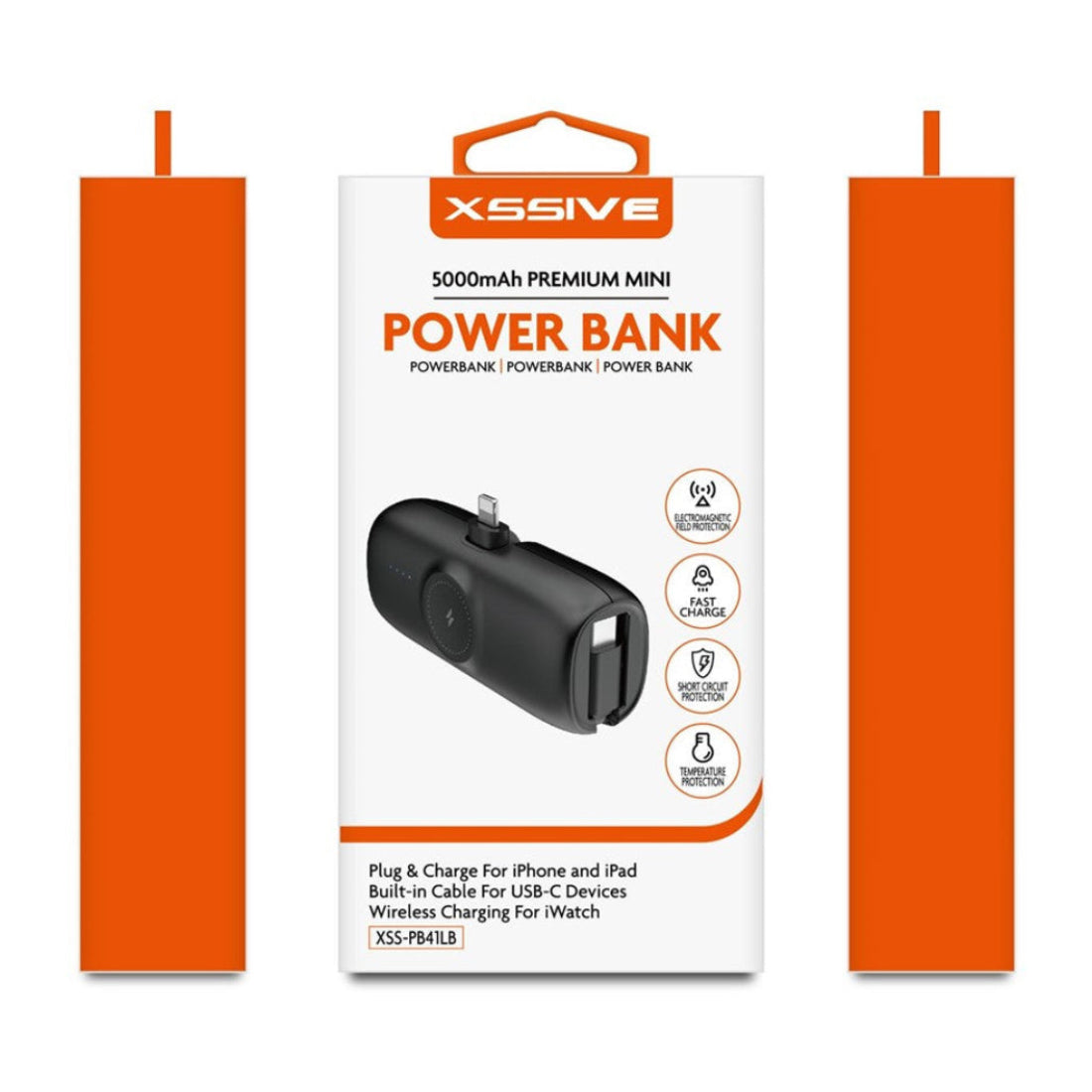 Premium Mini Powerbank For iWatch & iPhone With USB-C Cable 5000mAh - Black
