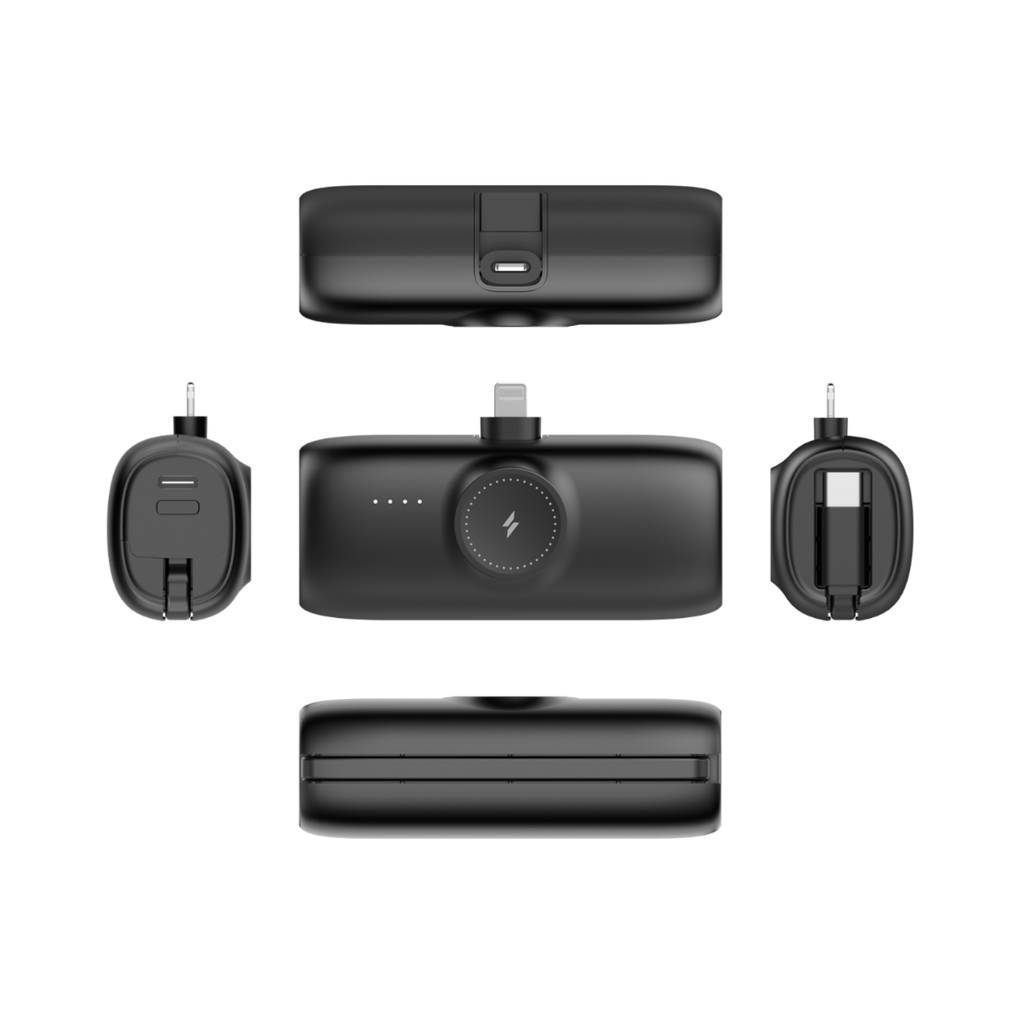 Premium Mini Powerbank For iWatch & iPhone With USB-C Cable 5000mAh - Black