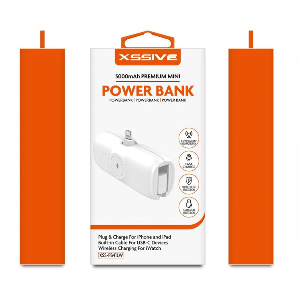 Premium Mini Powerbank For iWatch & iPhone With USB-C Cable 5000mAh - White