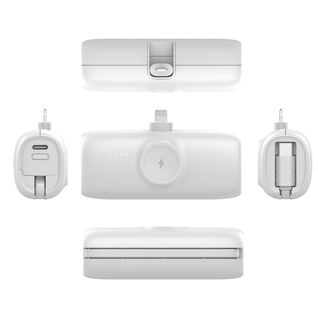 Premium Mini Powerbank For iWatch & iPhone With USB-C Cable 5000mAh - White