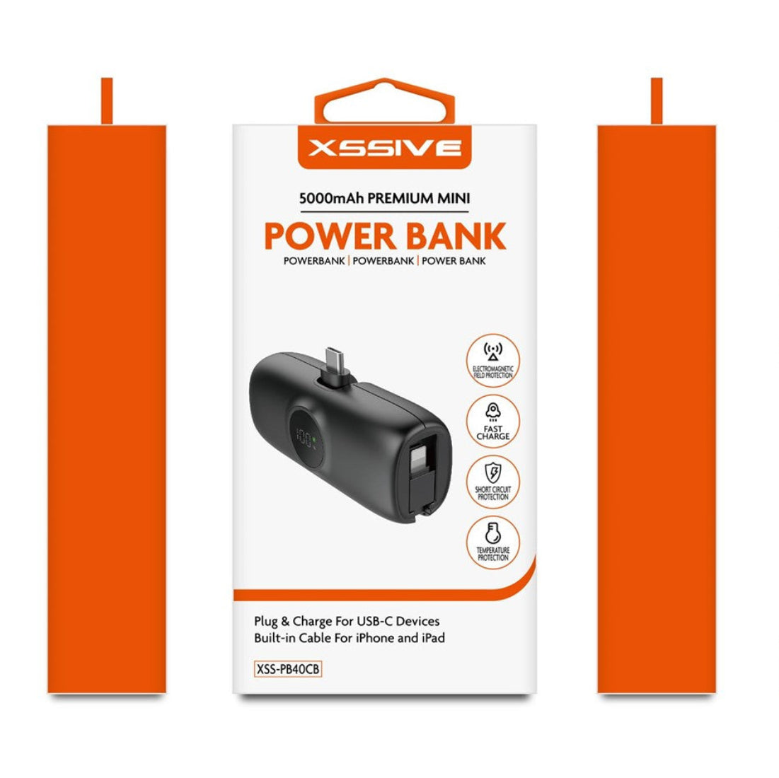 Premium Mini Powerbank For USB-C With iPhone Cable 5000mAh - Black