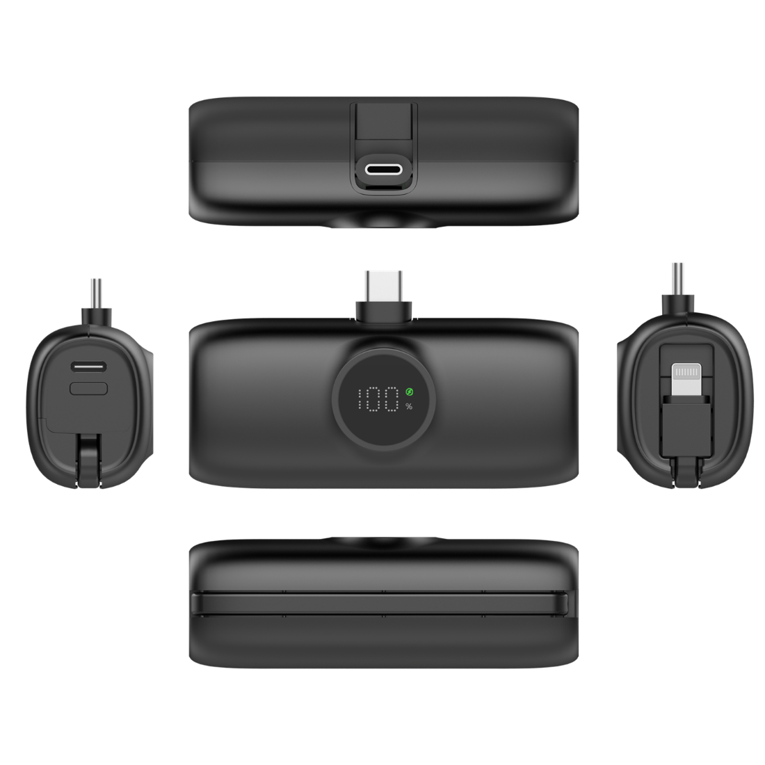 Premium Mini Powerbank For USB-C With iPhone Cable 5000mAh - Black