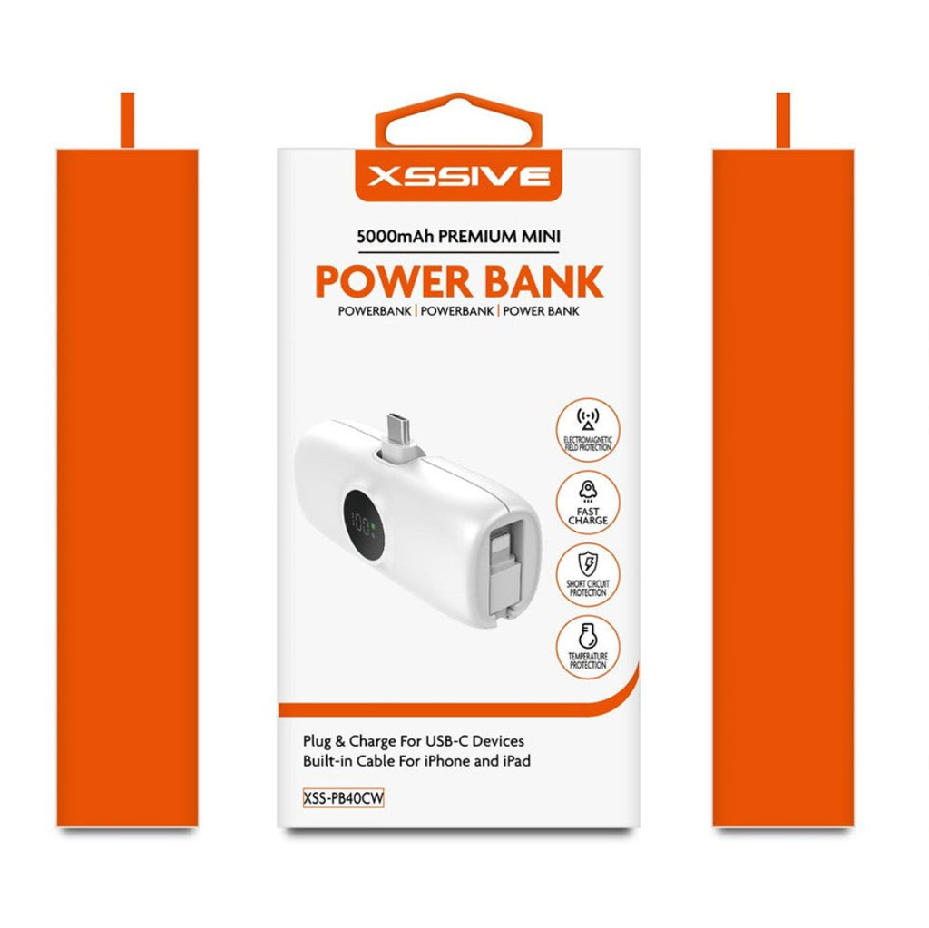Premium Mini Powerbank For USB-C With iPhone Cable 5000mAh - White