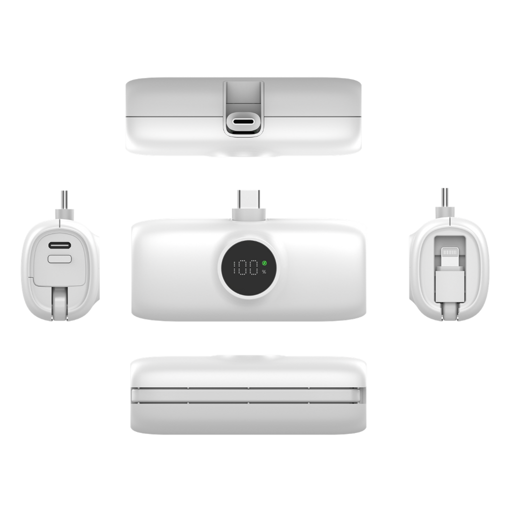Premium Mini Powerbank For USB-C With iPhone Cable 5000mAh - White