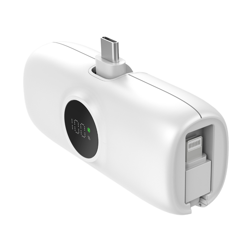 Premium Mini Powerbank For USB-C With iPhone Cable 5000mAh - White